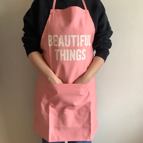 ADULT  APRON   ”BEAUTIFUL THINGS“  (生成りロゴ)PINK  COLOR