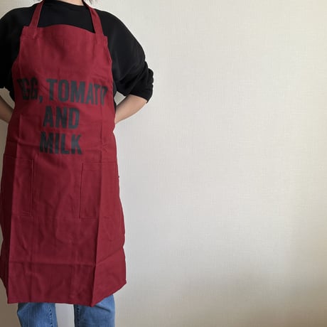 WPABD5  DAY USE W POCKET  APRON   “EGG、TOMATO AND MILK””※正面に二つのポケットがございます。BOADEAUX(ボルドー)