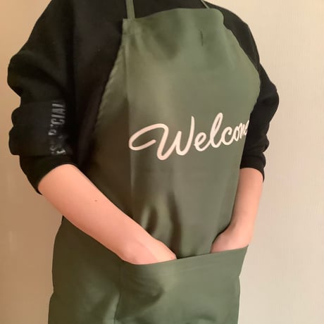 ADULT APRON  DR(GN)6  ”“Welcome“APRON ※生成りロゴ GREEN  COLOR