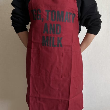 WPABD5  DAY USE W POCKET  APRON   “EGG、TOMATO AND MILK””※正面に二つのポケットがございます。BOADEAUX(ボルドー)