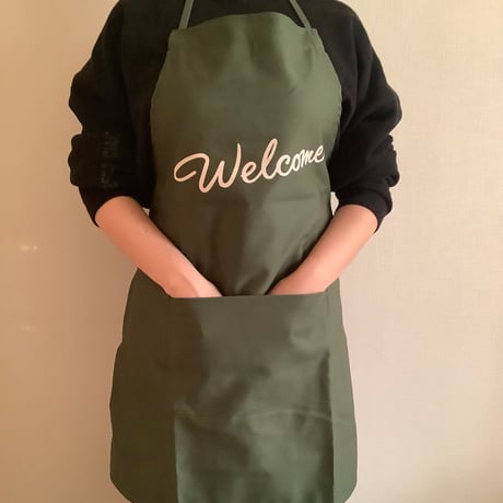 ADULT APRON  DR(GN)6  ”“Welcome“APRON ※生成りロゴ GREEN  COLOR