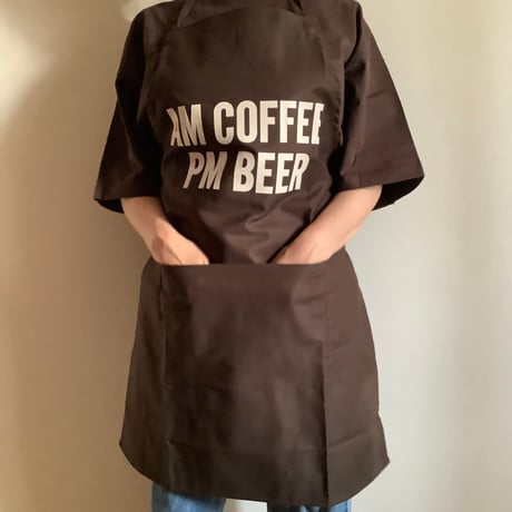 🌸[新発売] DR(DB)6   ”AM COFFEE  PM BEER “APRON (生成りロゴ)  DARK BROWN COLOR