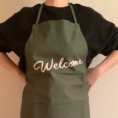 ADULT APRON  DR(GN)6  ”“Welcome“APRON ※生成りロゴ GREEN  COLOR