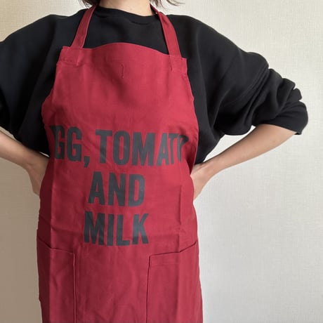 WPABD5  DAY USE W POCKET  APRON   “EGG、TOMATO AND MILK””※正面に二つのポケットがございます。BOADEAUX(ボルドー)