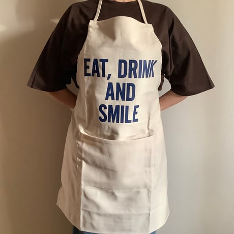 🌸[新発売] ADULT APRON #32 "EAT、DRINK AND SMILE ネイビー色ロゴ