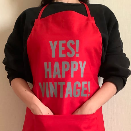 DR(RD)8 ”YES“! HAPPY VINTAGE！”APRON   RED COLOR  ※グレー色ロゴ