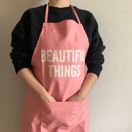 ADULT  APRON   ”BEAUTIFUL THINGS“  (生成りロゴ)PINK  COLOR