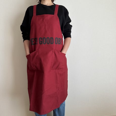 XA30 X–STYLE APRON “ YES！GOODJOB！”(BOADEAUX(ボルドー)COLOR)※背中でクロスさせて着用いただくエプロンです。