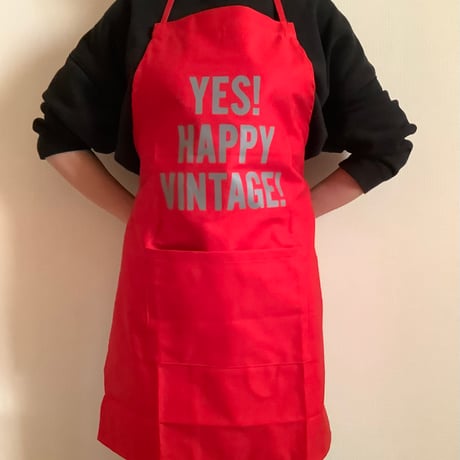 DR(RD)8 ”YES“! HAPPY VINTAGE！”APRON   RED COLOR  ※グレー色ロゴ