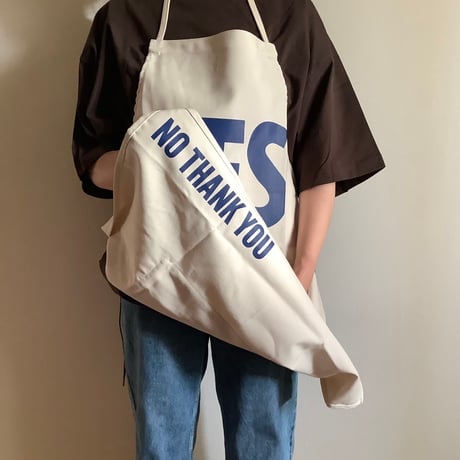 🌸[新発売] ADULT APRON #30" YES" (裏側にNO THANKYOU プリントがあります)  ネイビー色ロゴ