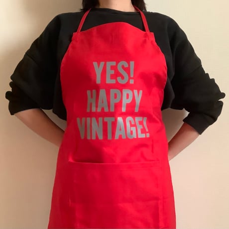 DR(RD)8 ”YES“! HAPPY VINTAGE！”APRON   RED COLOR  ※グレー色ロゴ