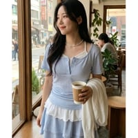 28ドット柄ヘンリーネックハーフスリーブTシャツ