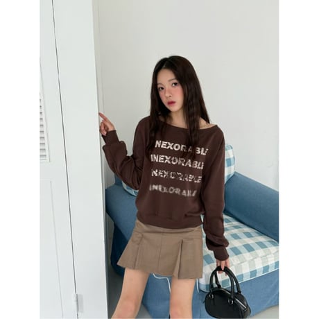 370PurplegrayレターリングオフショルダーMTMスウェット