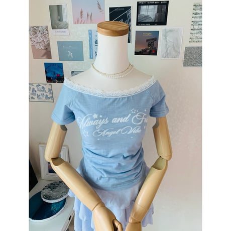 59エンゼルプリントオフショルTシャツ