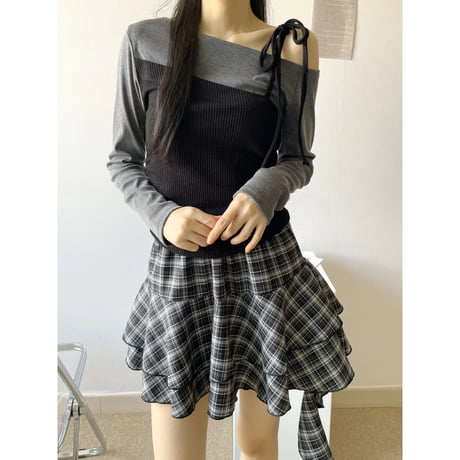 77ロティ配色レイヤードロングスリーブ