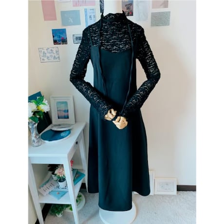 2クレープロングフレアーワンピース
