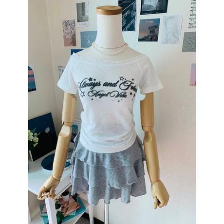 59エンゼルプリントオフショルTシャツ