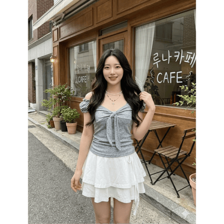 64小花リボン結びパフスリーブ