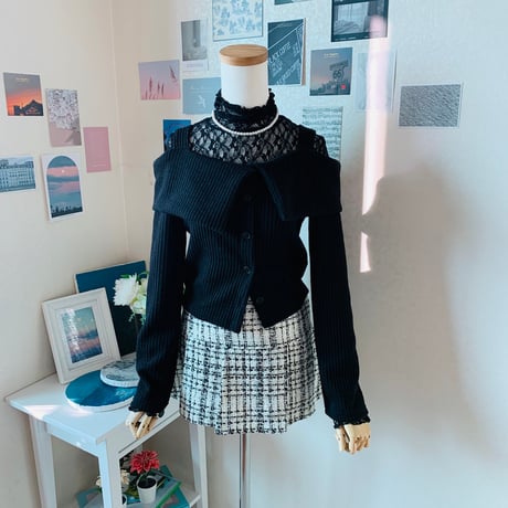 56ボタン付オフショル襟ロッグスリーブ