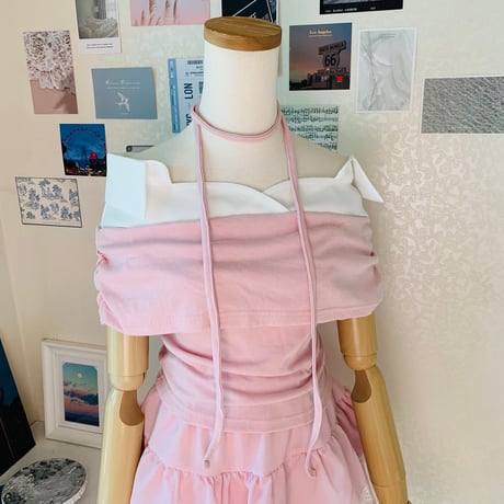 4オフショルダーシャツレイヤードハフスリーブ
