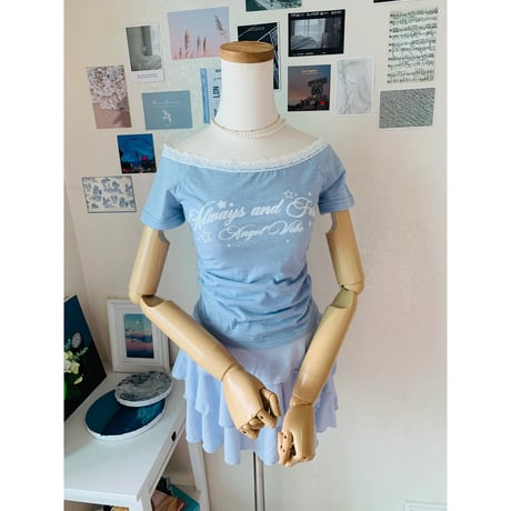 59エンゼルプリントオフショルTシャツ