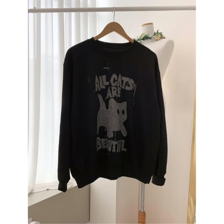 13PurplegrayオールキャッツオーバーフィットMTMスウェットトップス