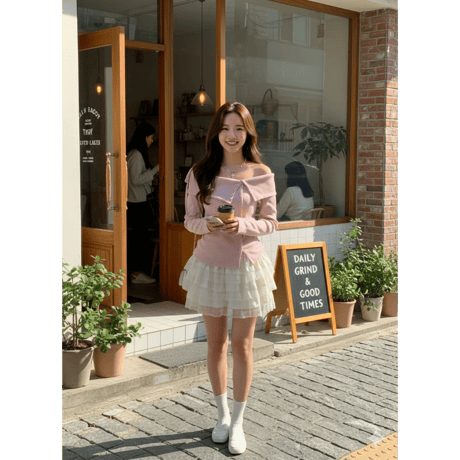 1ブランボタン付アシンメトリーロングスリーブ