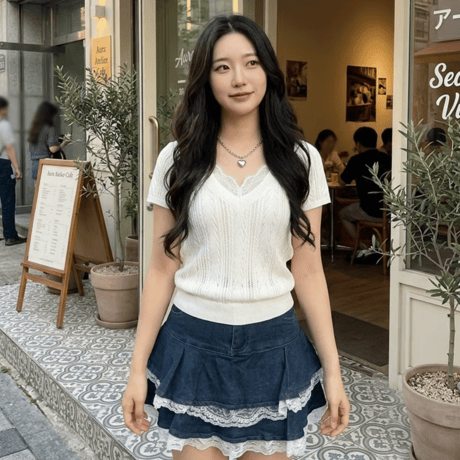 6レース縄編みラグランニットハーフスリーブ
