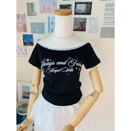 59エンゼルプリントオフショルTシャツ