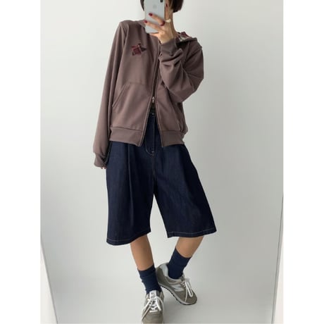 79Purplegray星チェックフードパーカー