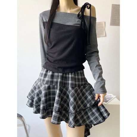77ロティ配色レイヤードロングスリーブ