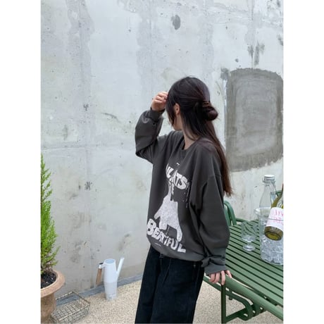 13PurplegrayオールキャッツオーバーフィットMTMスウェットトップス