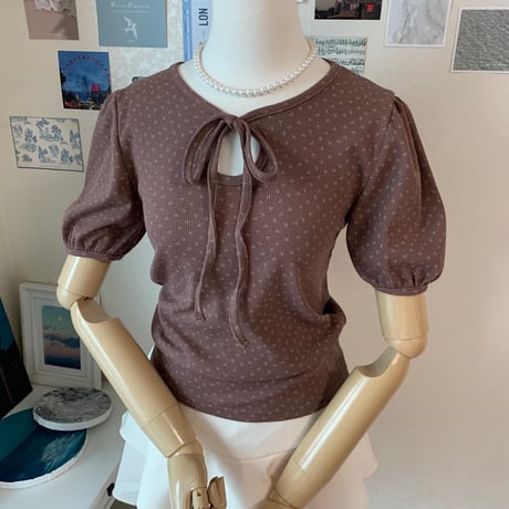 40モノ小花柄リボンTシャツ