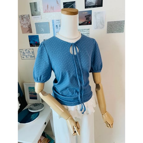40モノ小花柄リボンTシャツ