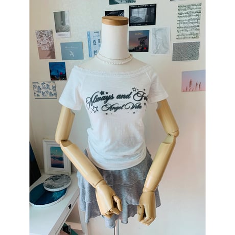 59エンゼルプリントオフショルTシャツ