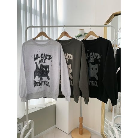 13PurplegrayオールキャッツオーバーフィットMTMスウェットトップス