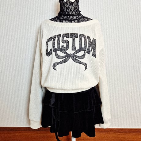 92カスタムリボンプリントロングスリーブニット