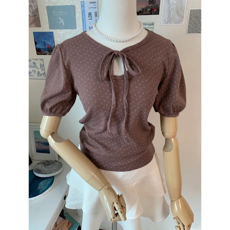 40モノ小花柄リボンTシャツ