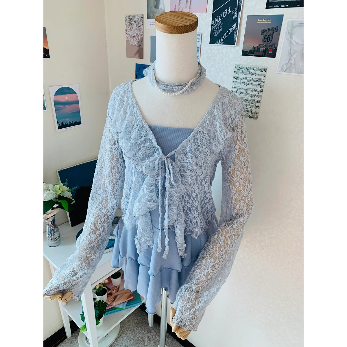 POPPY レースラッフルカーディガン Lace knit ruffle cardigan