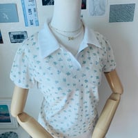 48小花柄配色襟Tシャツ