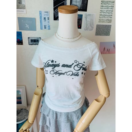 59エンゼルプリントオフショルTシャツ