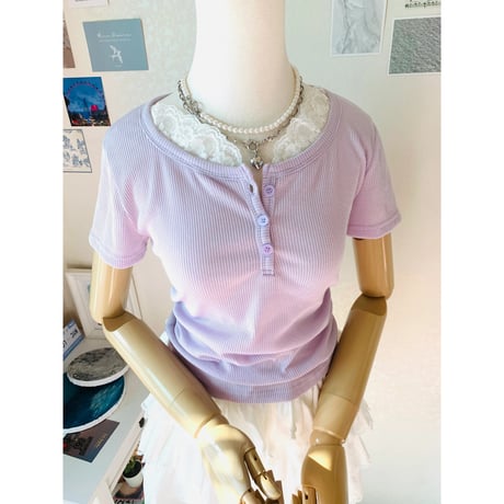 20トリーレース配色ヘンリーネックTシャツ
