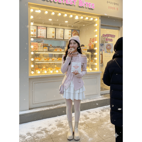 2ポニボタン付オフショルロングスリーブ