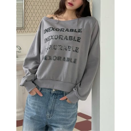 370PurplegrayレターリングオフショルダーMTMスウェット