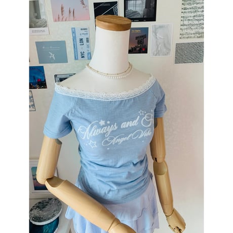 59エンゼルプリントオフショルTシャツ