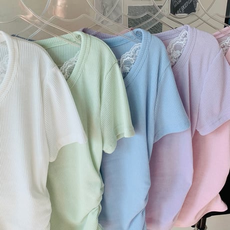 20トリーレース配色ヘンリーネックTシャツ