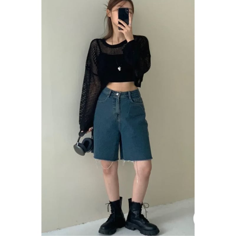 9Yellowクロップドフィッシュニット | 4every