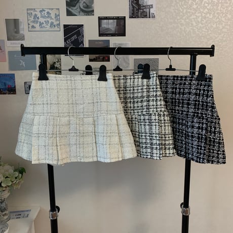 40シルバーツイードプリーツミニスカート