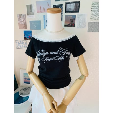 59エンゼルプリントオフショルTシャツ