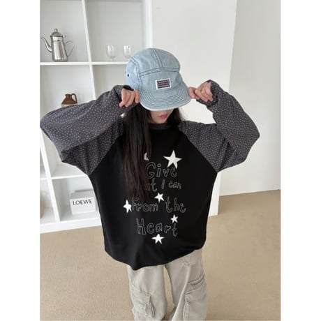 359MagentaスターグラフィックラプリントグランロンT